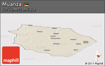 Shaded Relief Panoramic Map of Muanza, cropped outside