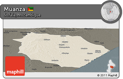 Shaded Relief Panoramic Map of Muanza, darken