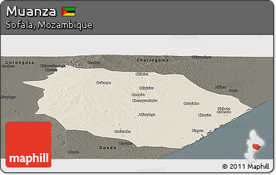 Shaded Relief Panoramic Map of Muanza, darken