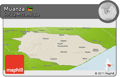 Shaded Relief Panoramic Map of Muanza, physical outside