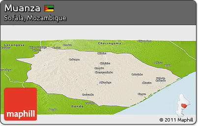 Shaded Relief Panoramic Map of Muanza, physical outside