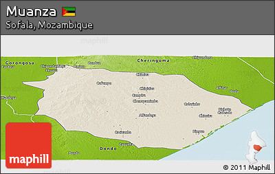 Shaded Relief Panoramic Map of Muanza, physical outside