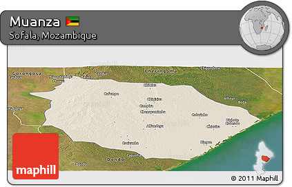 Shaded Relief Panoramic Map of Muanza, satellite outside