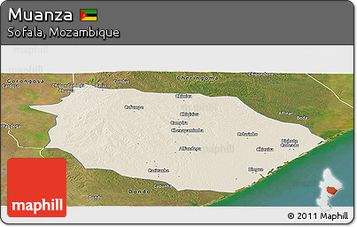 Shaded Relief Panoramic Map of Muanza, satellite outside