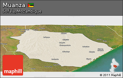 Shaded Relief Panoramic Map of Muanza, satellite outside