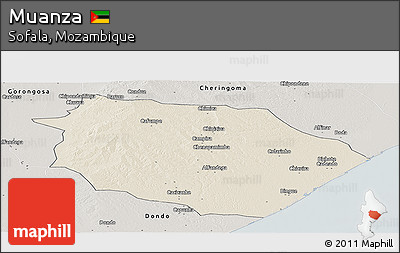 Shaded Relief Panoramic Map of Muanza, semi-desaturated