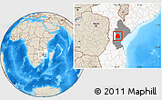 Shaded Relief Location Map of Nhamatanda, highlighted country, highlighted parent region