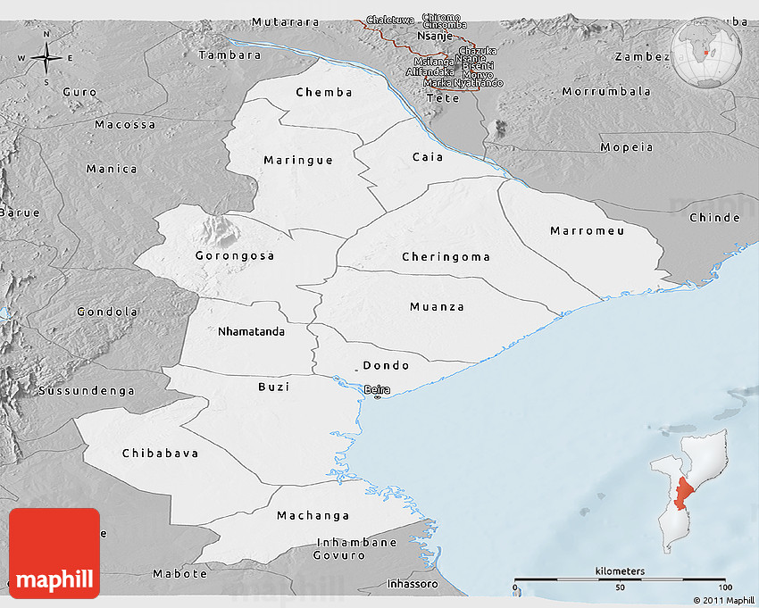 Gray Panoramic Map of Sofala