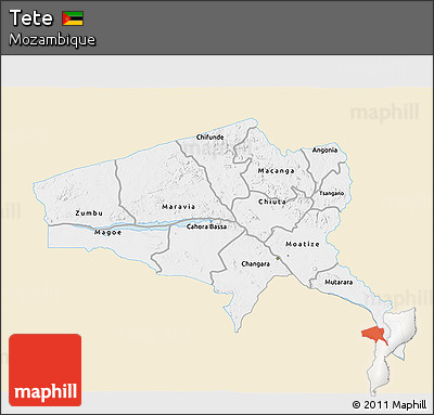 Classic Style 3D Map of Tete, single color outside