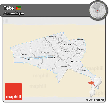 Classic Style 3D Map of Tete, single color outside
