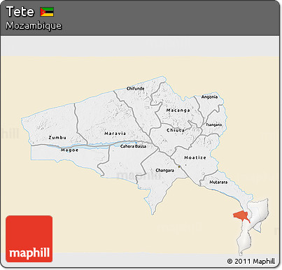 Classic Style 3D Map of Tete, single color outside