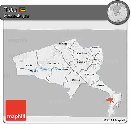 Gray 3D Map of Tete, single color outside