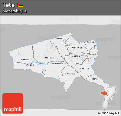 Gray 3D Map of Tete, single color outside