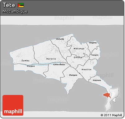 Gray 3D Map of Tete, single color outside