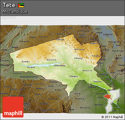 Physical 3D Map of Tete, darken