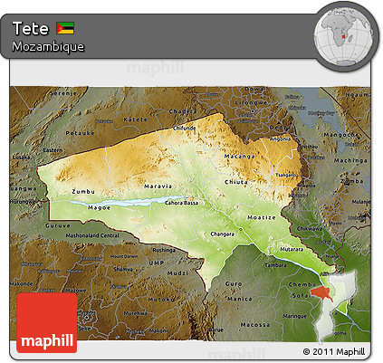 Physical 3D Map of Tete, darken