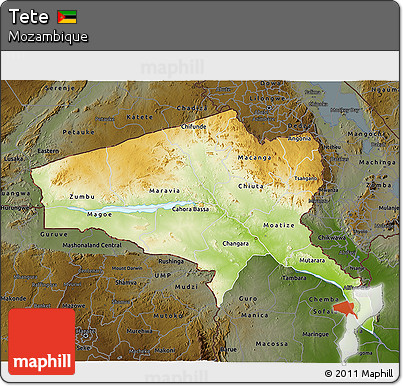 Physical 3D Map of Tete, darken