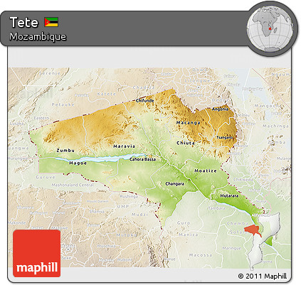 Physical 3D Map of Tete, lighten
