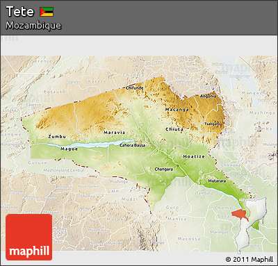 Physical 3D Map of Tete, lighten
