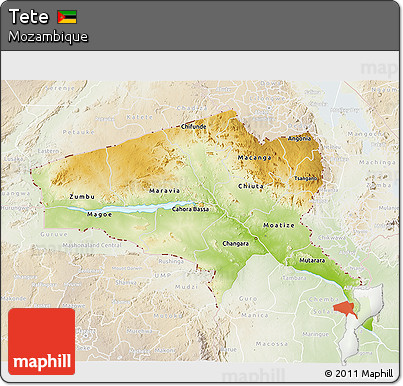 Physical 3D Map of Tete, lighten