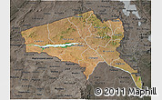 Satellite 3D Map of Tete, darken, semi-desaturated