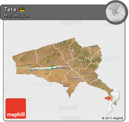 Satellite 3D Map of Tete, single color outside