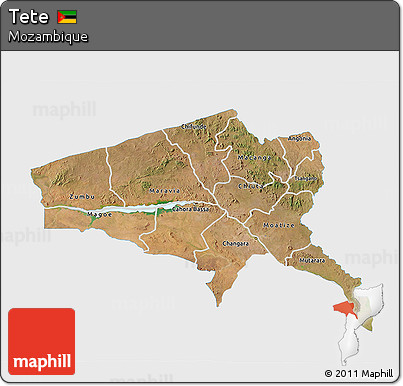Satellite 3D Map of Tete, single color outside