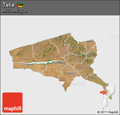 Satellite 3D Map of Tete, single color outside