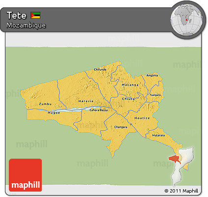 Savanna Style 3D Map of Tete, single color outside