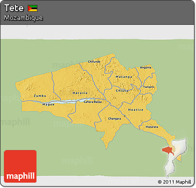 Savanna Style 3D Map of Tete, single color outside