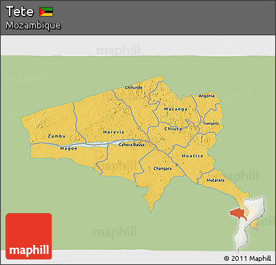 Savanna Style 3D Map of Tete, single color outside