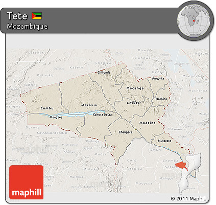 Shaded Relief 3D Map of Tete, lighten