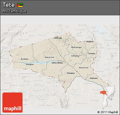Shaded Relief 3D Map of Tete, lighten