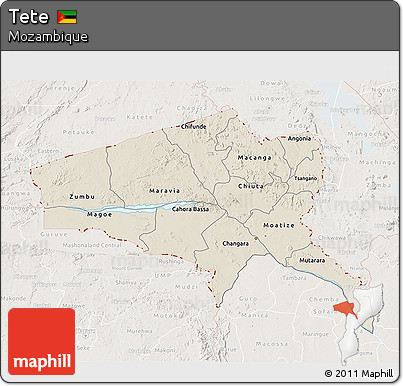 Shaded Relief 3D Map of Tete, lighten