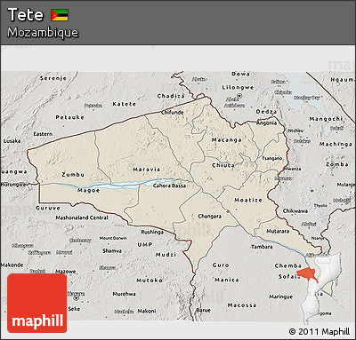 Shaded Relief 3D Map of Tete, semi-desaturated