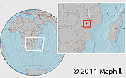 Gray Location Map of Changara, within the entire country, hill shading