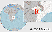 Gray Location Map of Changara, highlighted country, hill shading
