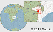 Savanna Style Location Map of Changara, highlighted country, hill shading