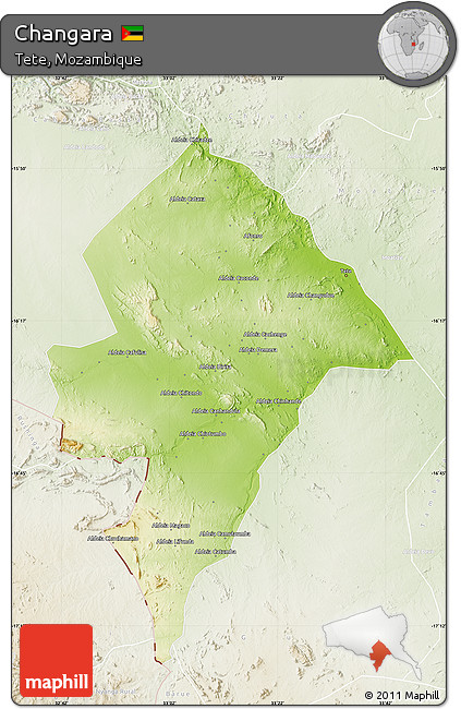Physical Map of Changara, lighten