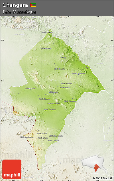 Physical Map of Changara, lighten