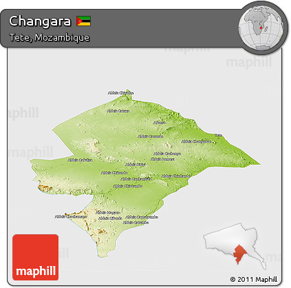 Physical Panoramic Map of Changara, single color outside