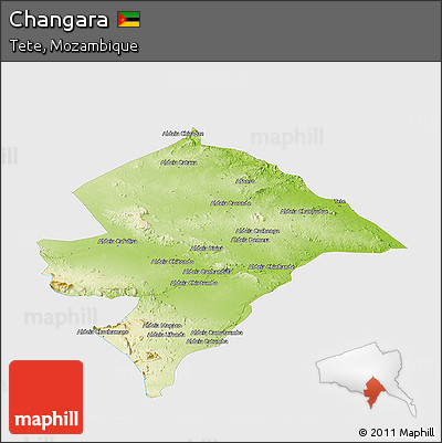 Physical Panoramic Map of Changara, single color outside