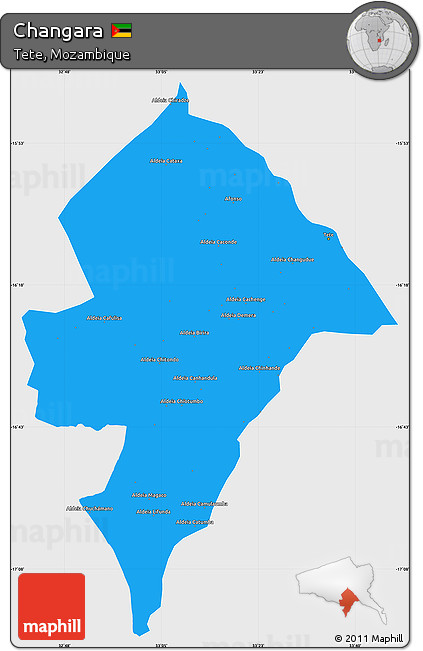 Political Simple Map of Changara, single color outside