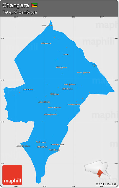 Political Simple Map of Changara, single color outside