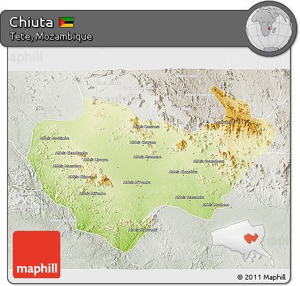 Physical 3D Map of Chiuta, lighten, semi-desaturated