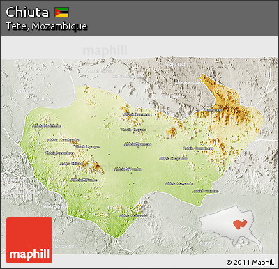Physical 3D Map of Chiuta, lighten, semi-desaturated