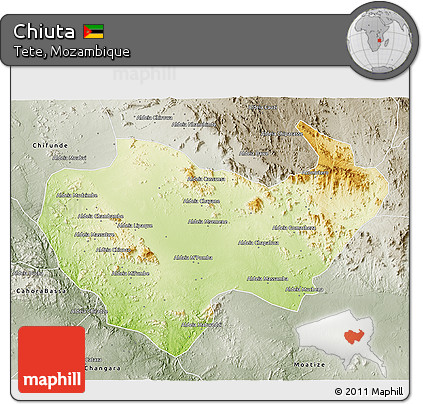 Physical 3D Map of Chiuta, semi-desaturated