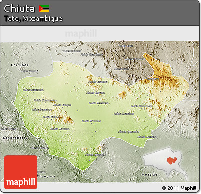 Physical 3D Map of Chiuta, semi-desaturated