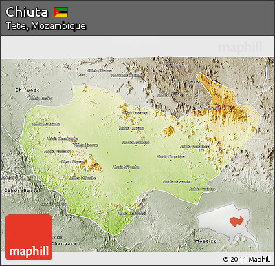 Physical 3D Map of Chiuta, semi-desaturated