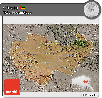 Satellite 3D Map of Chiuta, semi-desaturated